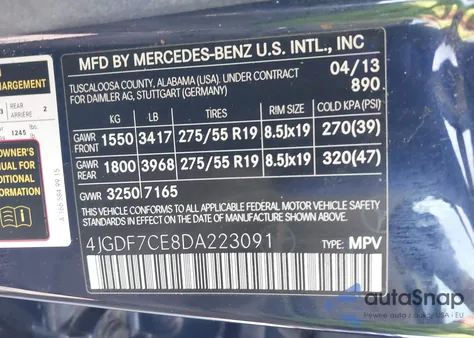 2013 Mercedes-Benz Gl 450 4Matic из США, поврежденный, VIN 4JGDF7CE8DA223091